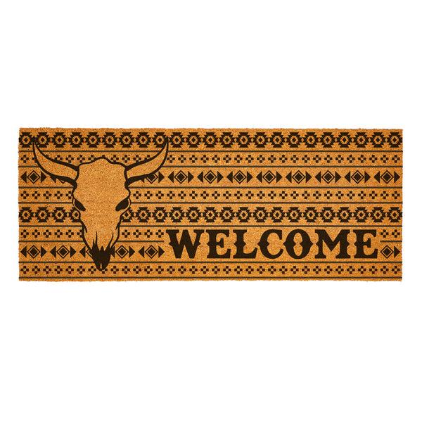 Plow & Hearth Southwest Pueblo Coir Mat Steer Skull Aztec 60"x24"