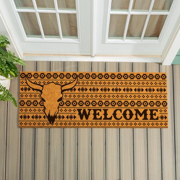 plow & hearth Southwest Pueblo Coir Mat Steer Skull Aztec 60"x24"