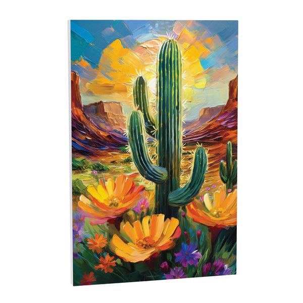 Plow & Hearth Southwest Pueblo Indoor Wall Décor Wood Desert Flower And Cactus 24"x16"