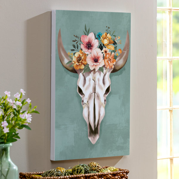 plow & hearth Southwest Pueblo Indoor Wall Décor Wood Steer Skull 24"x16"
