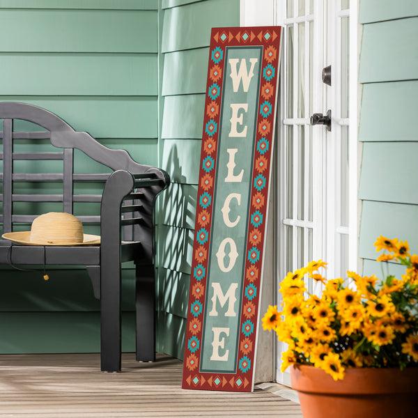 plow & hearth Southwest Pueblo Porch Leaner Aztec "Welcome" 46"H