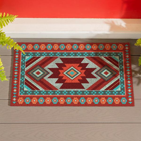 Plow & Hearth Southwest Pueblo PVC Trapper Mat Aztec 28"x16"