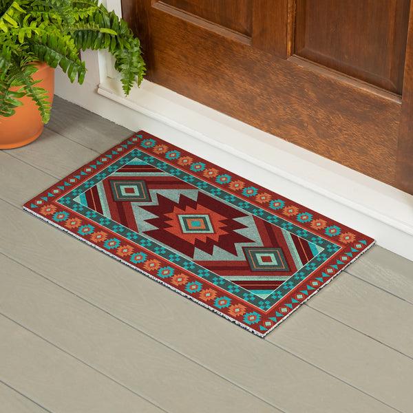 plow & hearth Southwest Pueblo PVC Trapper Mat Aztec 28"x16"