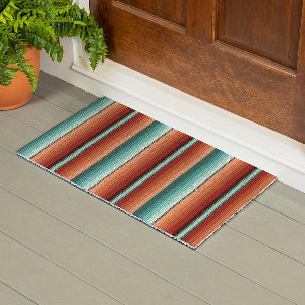 Plow & Hearth Southwest Pueblo PVC Trapper Mat Serape Stripe 28"x16"