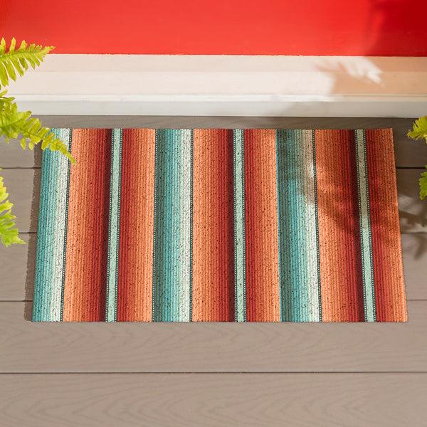 plow & hearth Southwest Pueblo PVC Trapper Mat Serape Stripe 28"x16"