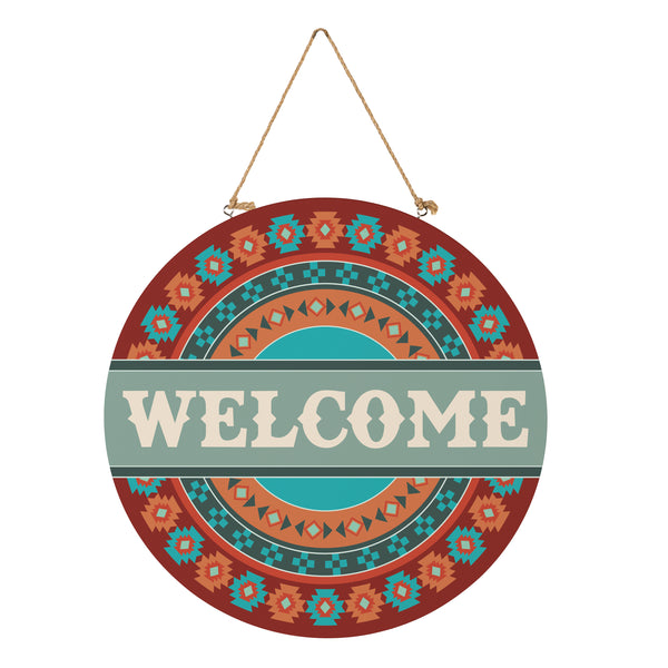 Plow & Hearth Southwest Pueblo Wood Door Décor Aztec "Welcome" 18"