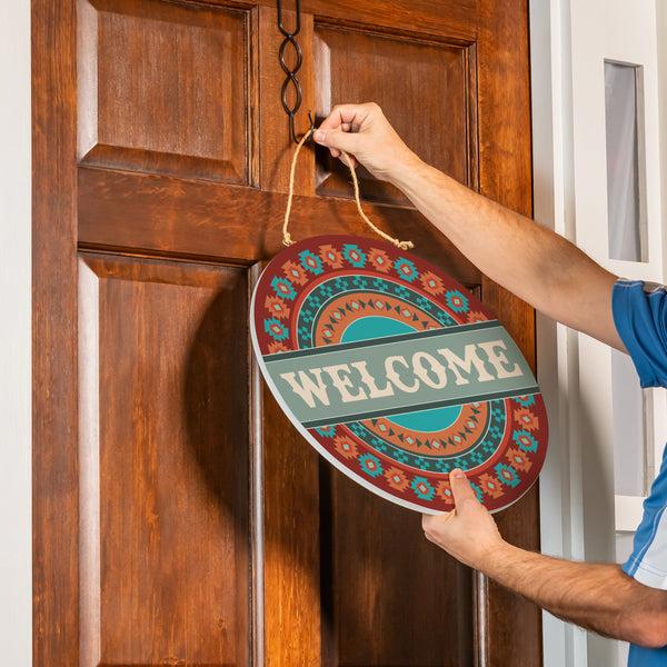 Plow & Hearth Southwest Pueblo Wood Door Décor Aztec "Welcome" 18"
