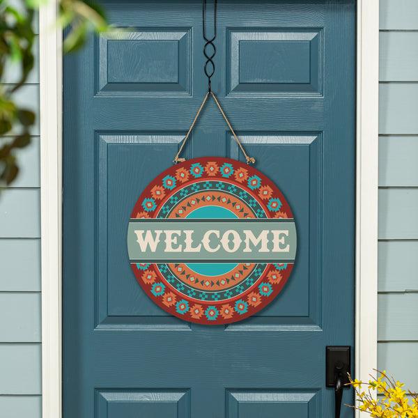 plow & hearth Southwest Pueblo Wood Door Décor Aztec "Welcome" 18"