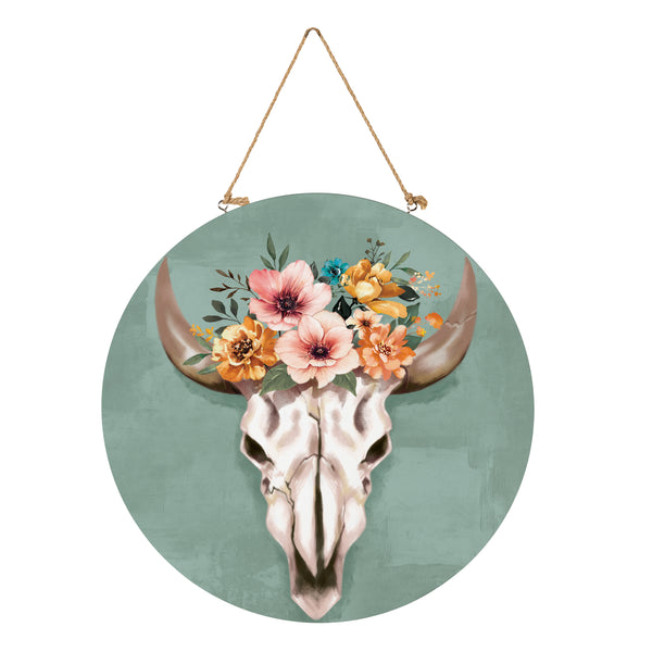 Plow & Hearth Southwest Pueblo Wood Door Décor Steer Skull 18"