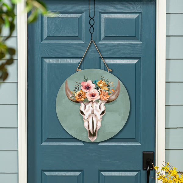 plow & hearth Southwest Pueblo Wood Door Décor Steer Skull 18"