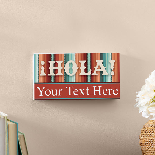 Plow & Hearth Southwest Pueblo Wood Hanging Sign W/ Rope "Hola" With Personalization 11"x6"