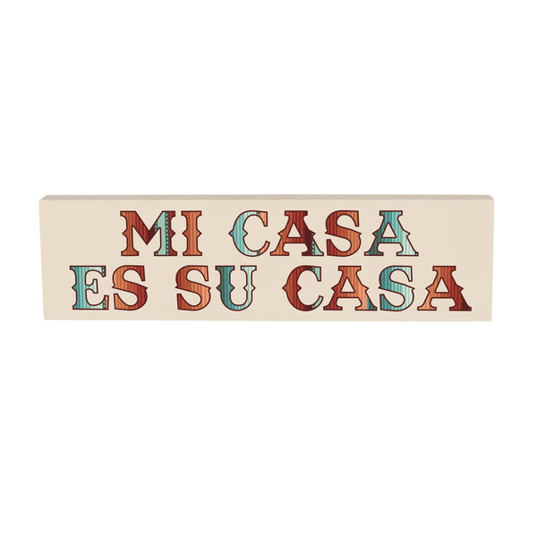 Plow & Hearth Southwest Pueblo Wood Mantle Sign Serape Stripe "Mi Casa Es Su Casa" 18"x5"