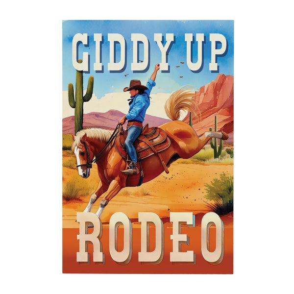 Plow & Hearth Southwest Rodeo Indoor Wall Décor Wood Cowboy Giddy Up 24"x16"