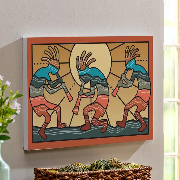 plow & hearth Southwest Sunrise Indoor Wall Décor Wood Kokopelli Trio 24"x16"