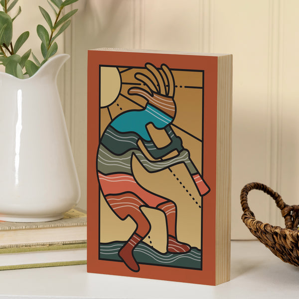 plow & hearth Southwest Sunrise Sign Wood Block Kokopelli 12"L x 8"H