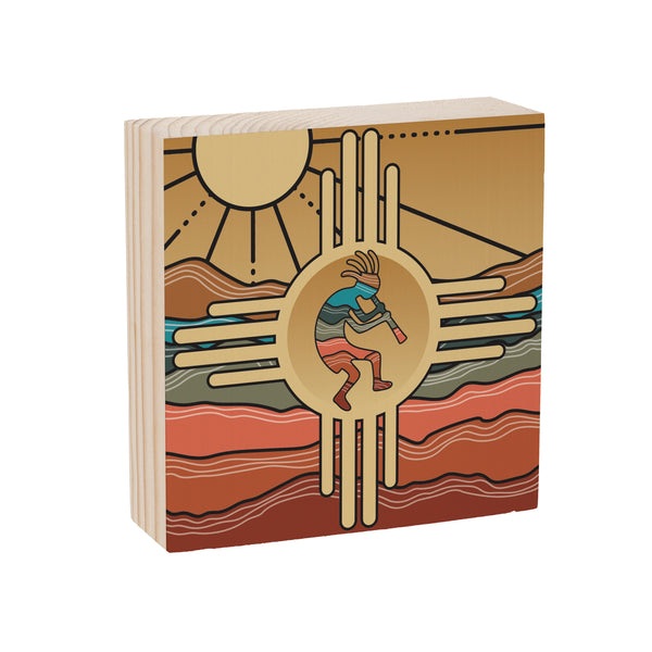 Plow & Hearth Southwest Sunrise Sign Wood Block Kokopelli Zia 6"x6"