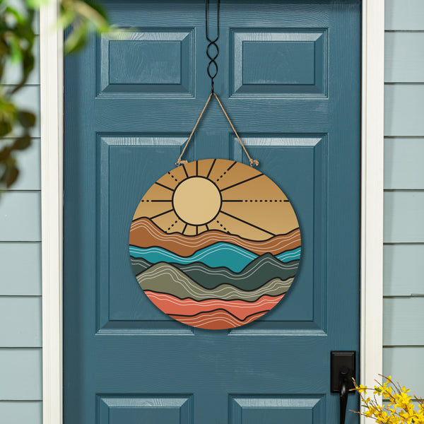plow & hearth Southwest Sunrise Wood Door Décor Landscape 18"
