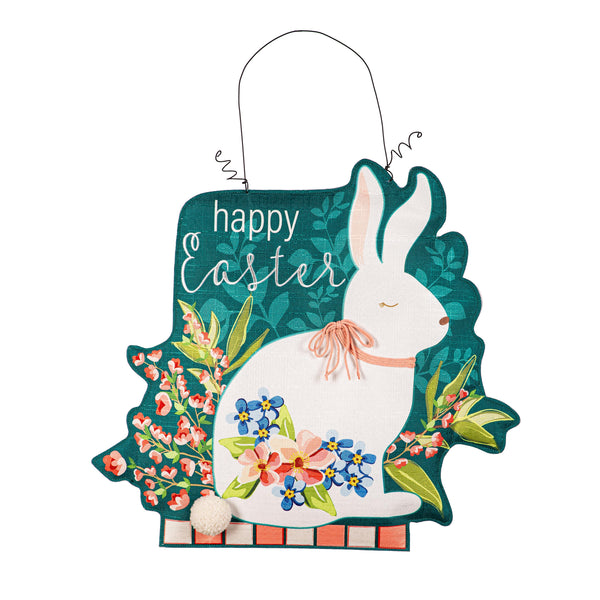 Plow & Hearth Spring Birdhouse Welcome/Easter Bunny With Floral Double Sided Estate Door Décor