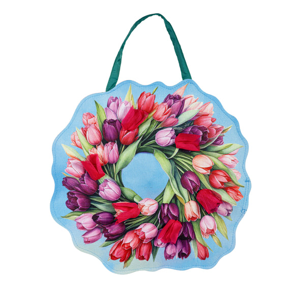 Plow & Hearth Spring Pink & Patriotic Tulips Wreath Reversible Door Decor