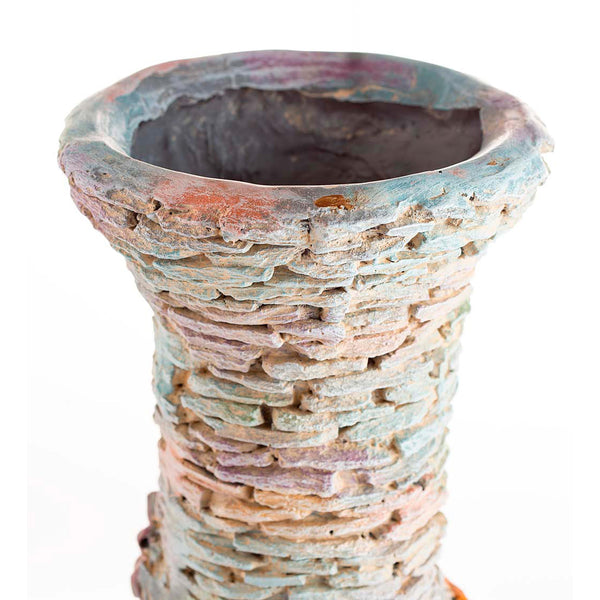 Plow & Hearth Stacked Faux Rock Non-Watertight Vase With Base And Floral Rope Accent