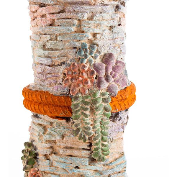 Plow & Hearth Stacked Faux Rock Non-Watertight Vase With Base And Floral Rope Accent