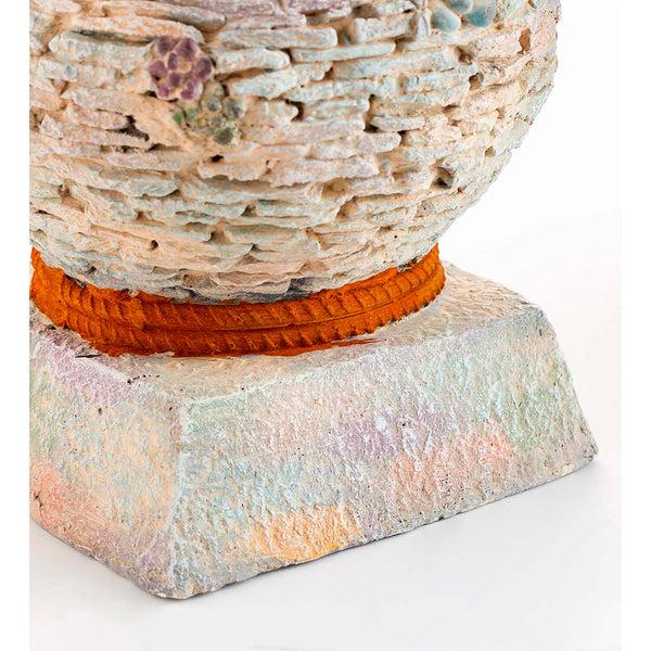 Plow & Hearth Stacked Faux Rock Non-Watertight Vase With Base And Floral Rope Accent
