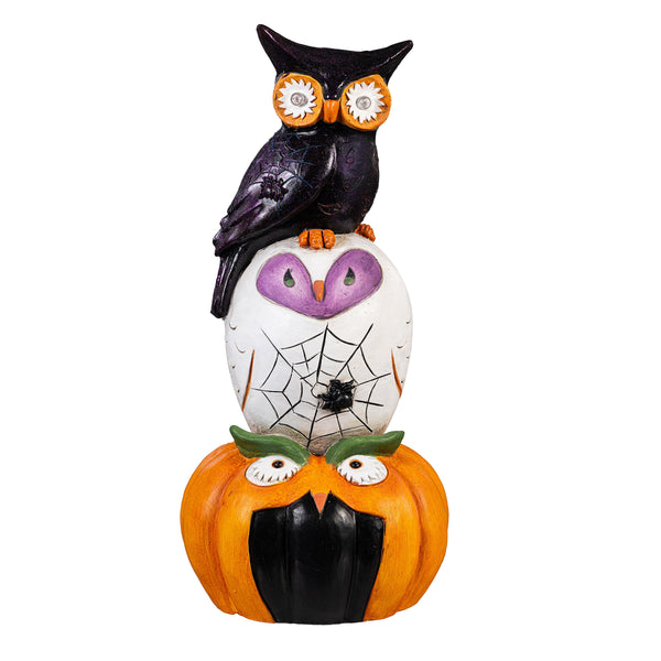 Plow & Hearth Stacked Owl And Jack O'Lantern Pumpkin LED Statue 24"H