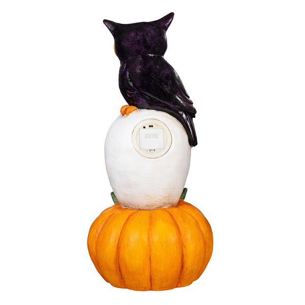 Plow & Hearth Stacked Owl And Jack O'Lantern Pumpkin LED Statue 24"H