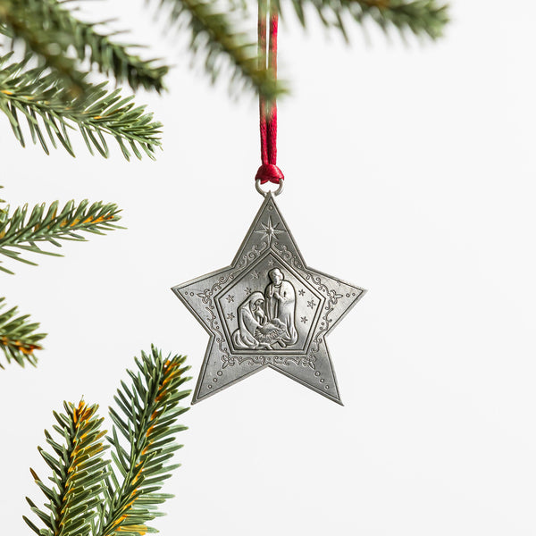 plow & hearth Star with Nativity Solid Pewter Christmas Ornament