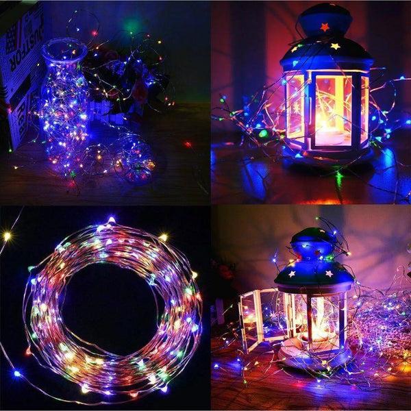 Plow & Hearth String Lights Solar Fairy 200 LED 66ft Waterproof Copper Wire