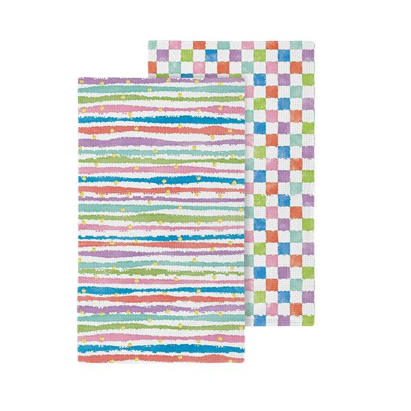 Plow & Hearth Stripes And Checkers Quick Dry Kitchen Towel 18" X 30"