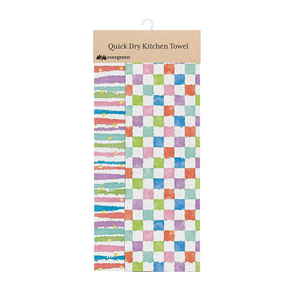 Plow & Hearth Stripes And Checkers Quick Dry Kitchen Towel 18" X 30"
