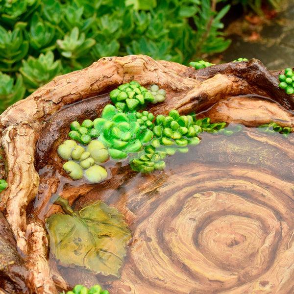 Plow & Hearth Succulent Bird Nest Tree Stump Birdbath