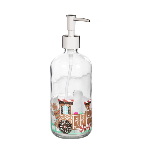 Plow & Hearth Sugar & Stripes Bright Kitchen Gift Set Glass Soap Dispenser And Sponge With Wood Crate Set