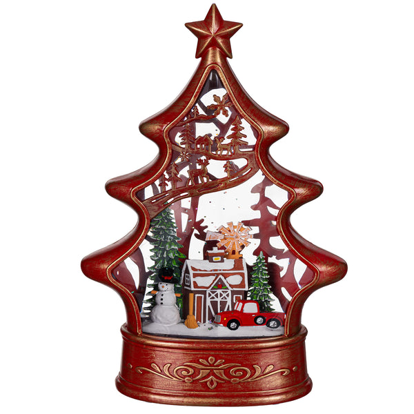 Plow & Hearth Sugar & Stripes Bright LED Table Decor Gingerbread Tree Plastic Water Lantern 11.25"H