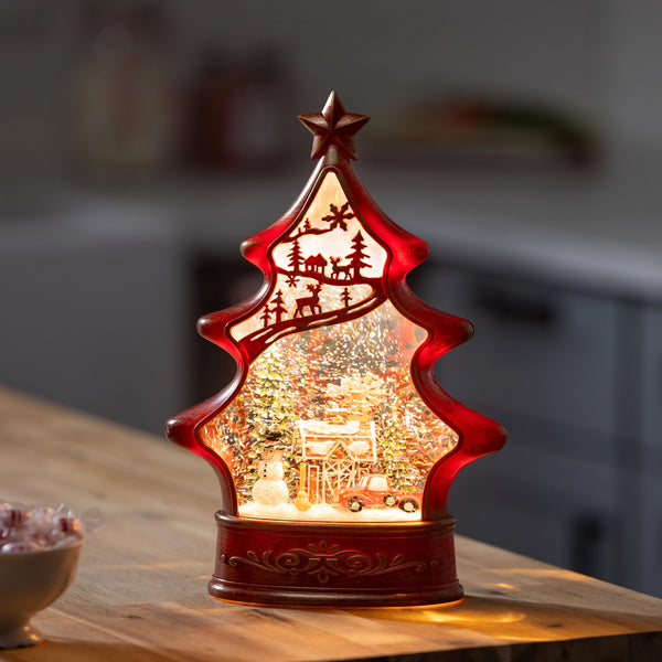 plow & hearth Sugar & Stripes Bright LED Table Decor Gingerbread Tree Plastic Water Lantern 11.25"H