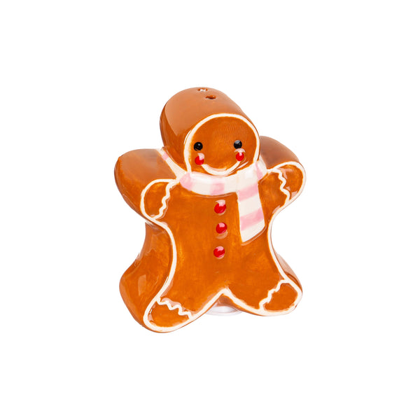 Plow & Hearth Sugar & Stripes Bright Salt And Pepper Shaker Ceramic Gingerbread Set