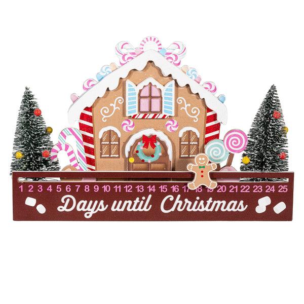 Plow & Hearth Sugar & Stripes Bright Table Décor Gingerbread House Christmas Countdown Wood 13"L