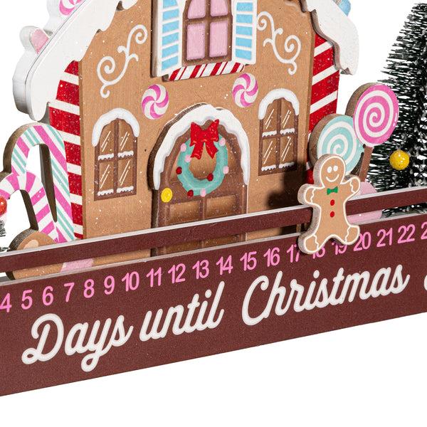 Plow & Hearth Sugar & Stripes Bright Table Décor Gingerbread House Christmas Countdown Wood 13"L