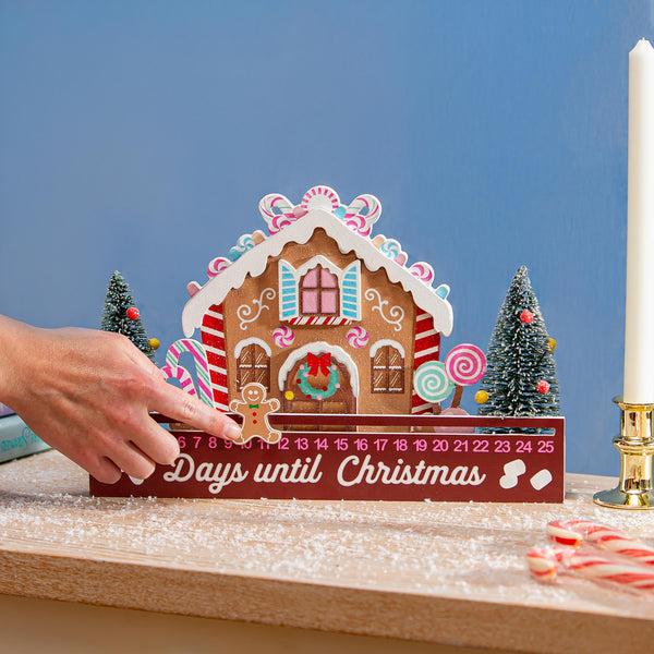 plow & hearth Sugar & Stripes Bright Table Décor Gingerbread House Christmas Countdown Wood 13"L