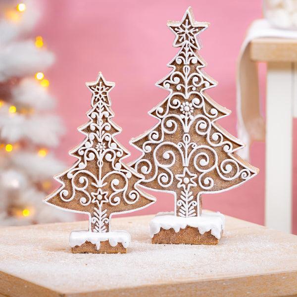 plow & hearth Sugar & Stripes Bright Table Décor Resin Gingerbread Tree Set of 2