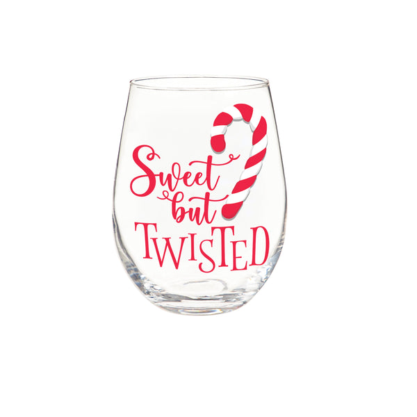 Plow & Hearth Sugar & Stripes Bright Wine Glass Stemless Glass Sweet But Twisted 17oz Gift Box