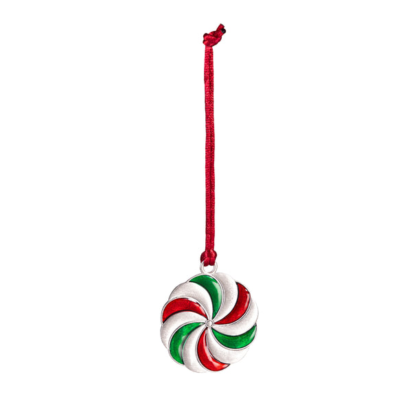 Plow & Hearth Sugar & Stripes Ornament Solid Pewter Peppermint 2.28"