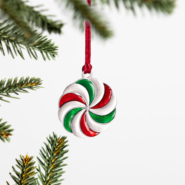 plow & hearth Sugar & Stripes Ornament Solid Pewter Peppermint 2.28"