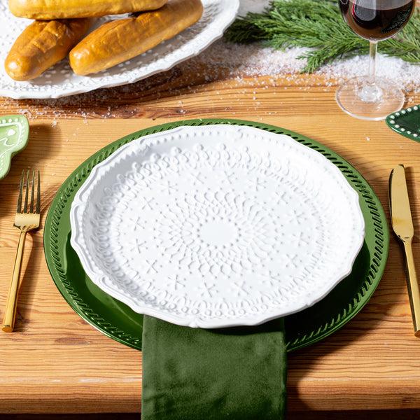 Plow & Hearth Sugar & Stripes Plate Embossed Ceramic Dinner Plate 10.25"