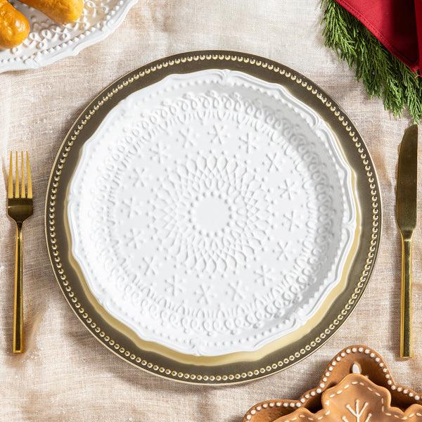 plow & hearth Sugar & Stripes Plate Embossed Ceramic Dinner Plate 10.25"