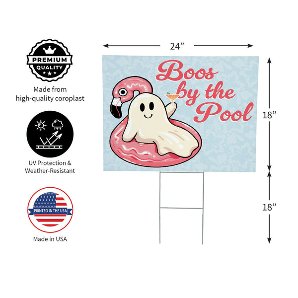 Plow & Hearth Summerween Boos By The Pool Yard Sign 24"x18"