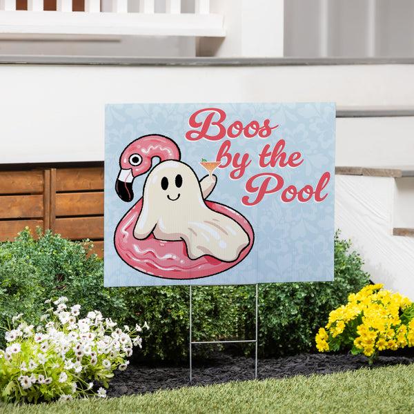 plow & hearth Summerween Boos by the Pool Yard Sign 24"x18"