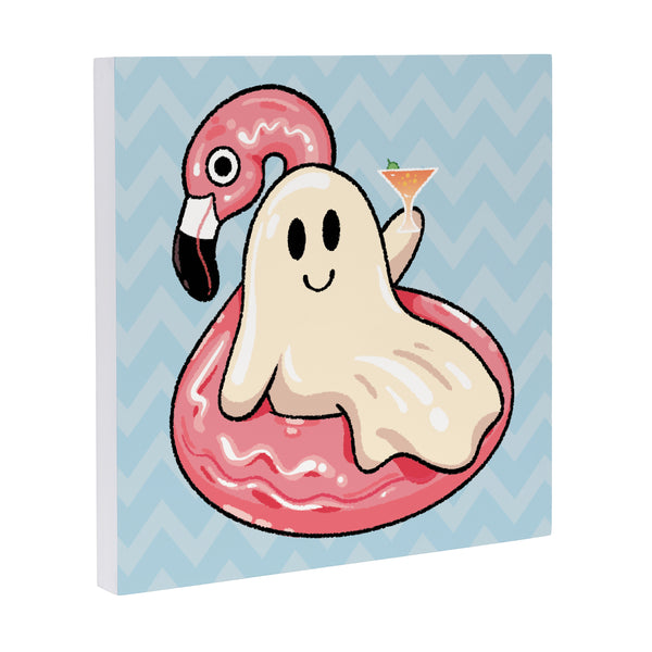 Plow & Hearth Summerween Indoor Wall Decor Ghost In The Pool 12" L X 12" H