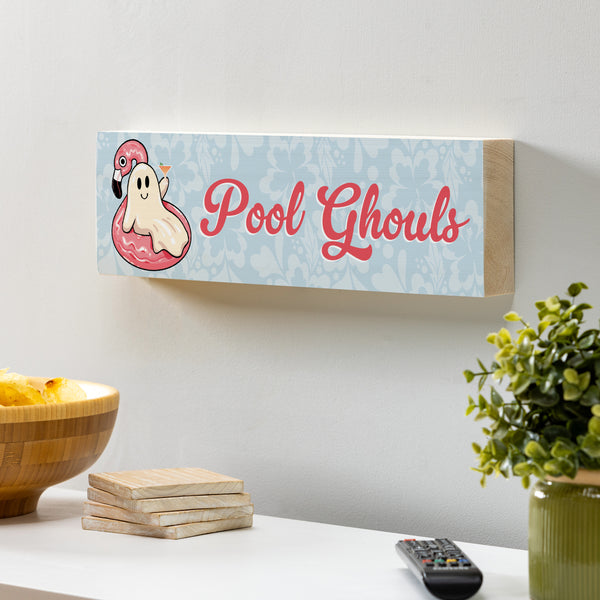 Plow & Hearth Summerween Pool Ghost Table Decor Wood Mantle Sign Wine 18"L X 5"H